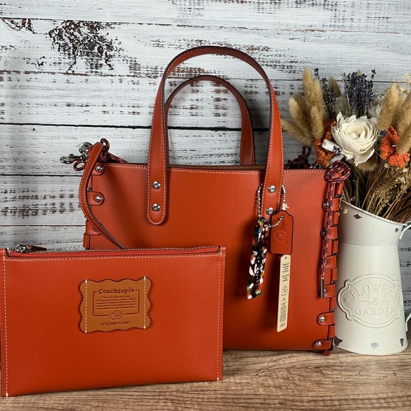 Coachtopia Coach Burn Orange Tote with Pouch Hand Shoulder Bag Fall‎ Crossbody - Picture 3 of 16